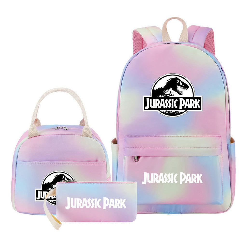 Jurassic Park Dinosaur Youth Student Girls School Bag Lunch Bag Three Piece Set Backpack Set