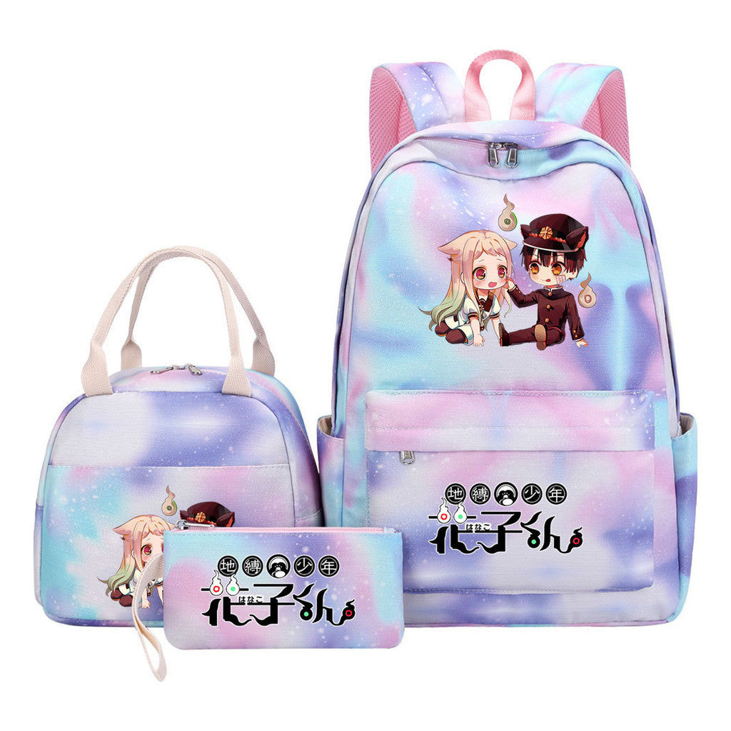 Ground Bound Youth Huazijun Student Girls School Bag Lunch Bag Three Piece Set Backpack Set