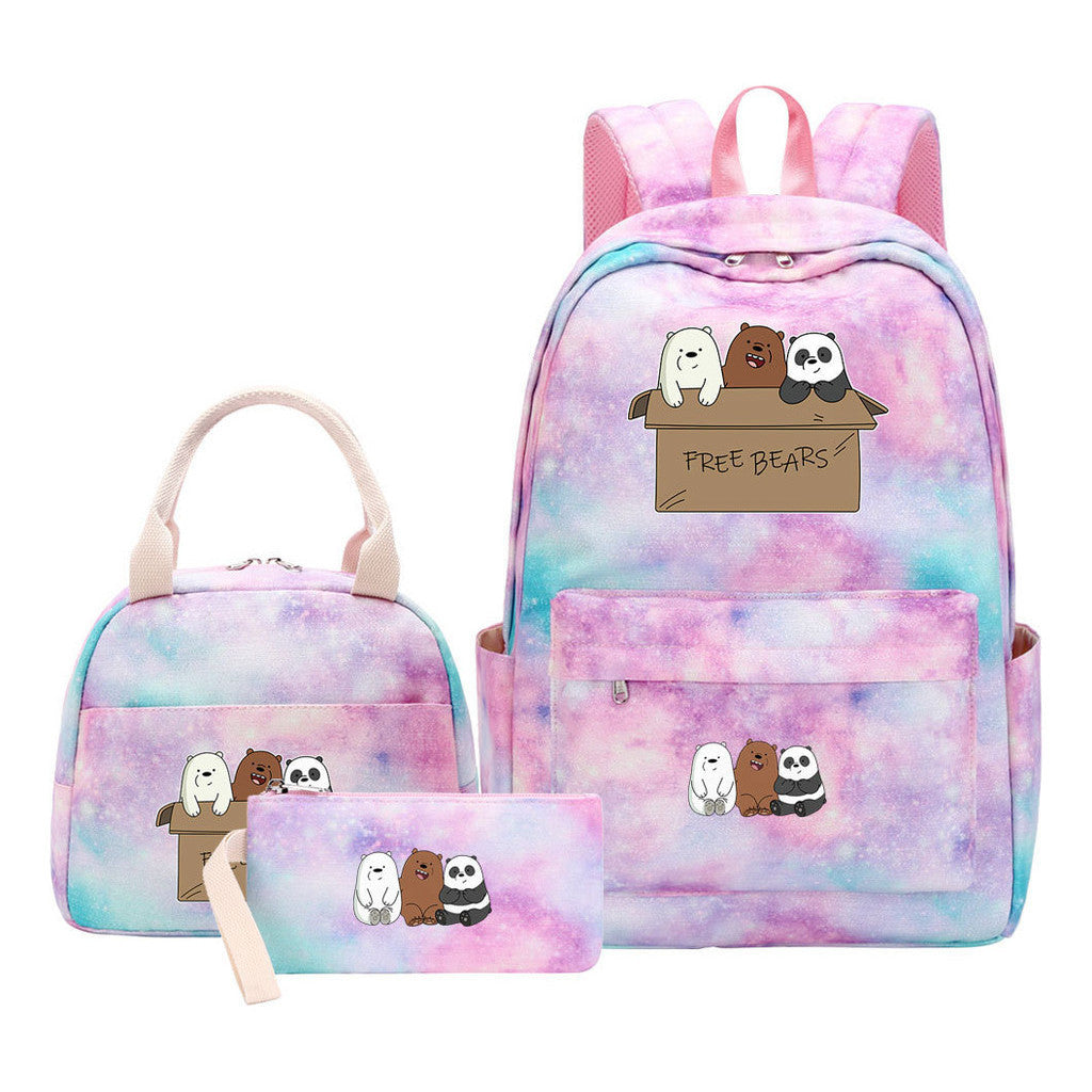Cartoon Cute Three Cheap Bears Youth Student Girls School Bag Lunch Bag Three Piece Set Backpack Set