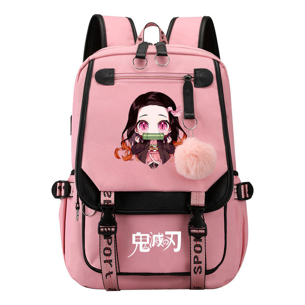 Cartoon Fashion Usb Youth Student Backpack Boy's And Girl's Leisure Ribbon Flip Backpack