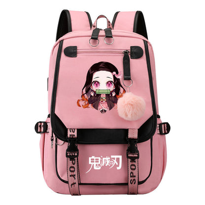 Cartoon Fashion Usb Youth Student Backpack Boy's And Girl's Leisure Ribbon Flip Backpack