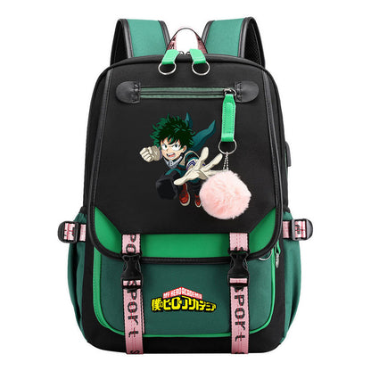 My Heroes Academy Usb Student Backpack, Casual Woven Strap Flip Back Backpack