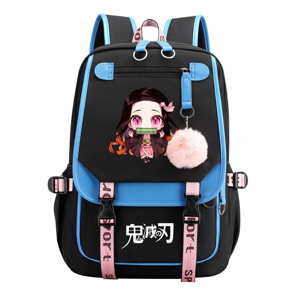Cartoon Fashion Usb Youth Student Backpack Boy's And Girl's Leisure Ribbon Flip Backpack