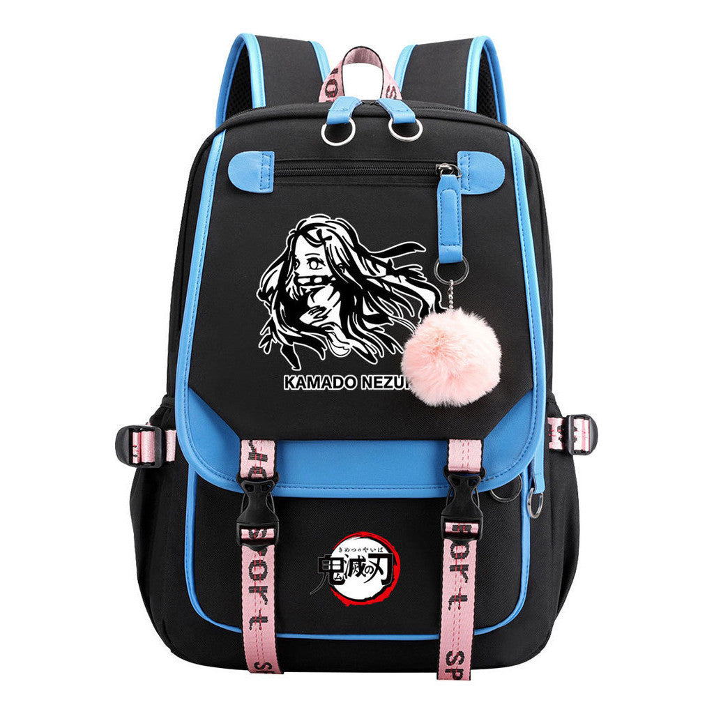 Cartoon Fashion Usb Youth Student Backpack Boy's And Girl's Leisure Ribbon Flip Backpack