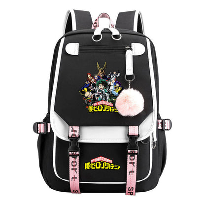 Comics My Heroes Academy Usb Youth Student Backpack Men's And Women's Leisure Ribbon Flip Backpack