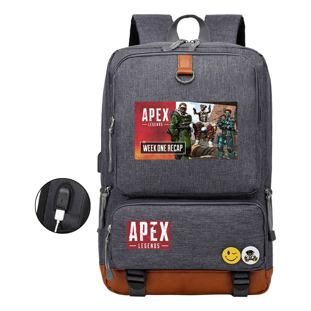 Apex Hero Print Usb Youth School Bag Leisure Travel Backpack