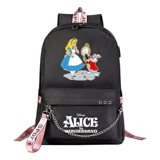 Cheshire Cat Alice's Adventure In Wonderland Youth School Bag Casual Weaving Strap Backpack