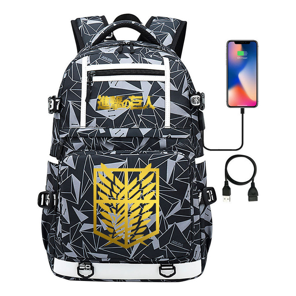 Golden Attack Giant Print Usb Youth Student Backpack Men's And Women's Backpack Leisure Travel Backpack