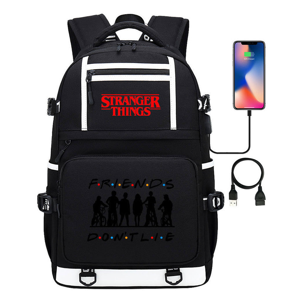 Strange Story Printed Usb Youth Student Backpack For Men And Women's Leisure Travel Backpack