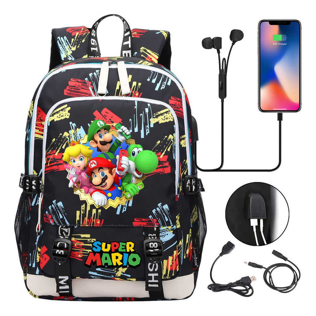 Super Mario Usb Youth School Bag Men's And Women's Leisure Sports Backpack