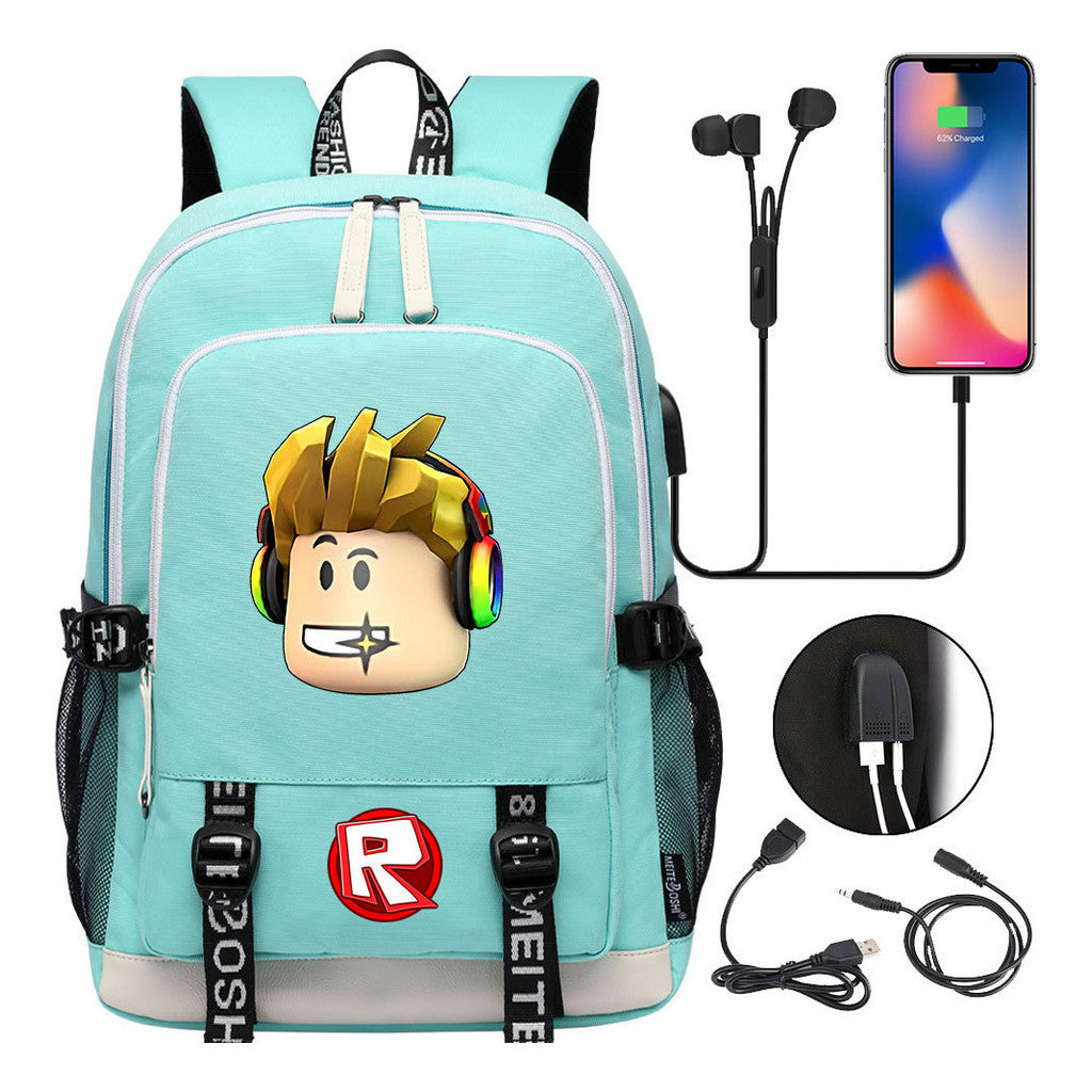 Game Roblox Printed Student Backpack Usb Casual Backpack Boys And Girls