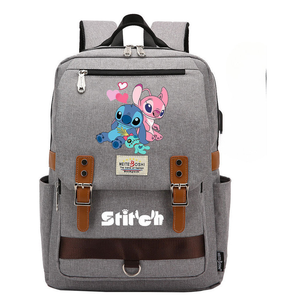 Anime Star Baby Stitch Printed Student Backpack For Men And Women With Casual Magnetic Buckle Backpack