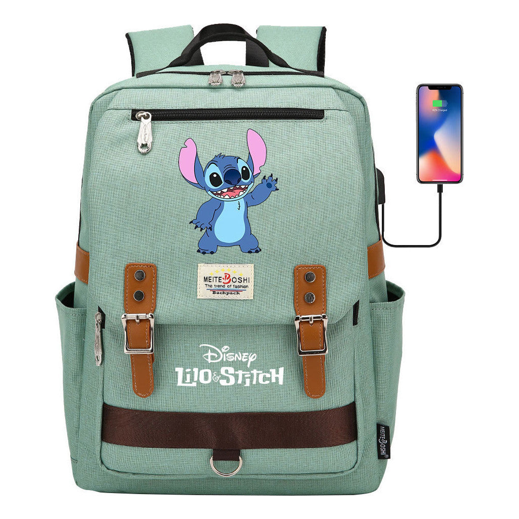 Anime Star Baby Stitch Printed Youth Student School Bag Casual Magnetic Buckle Backpack