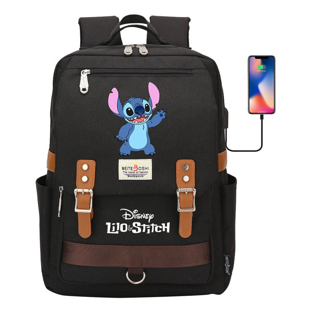 Anime Star Baby Stitch Printed Youth Student School Bag Casual Magnetic Buckle Backpack
