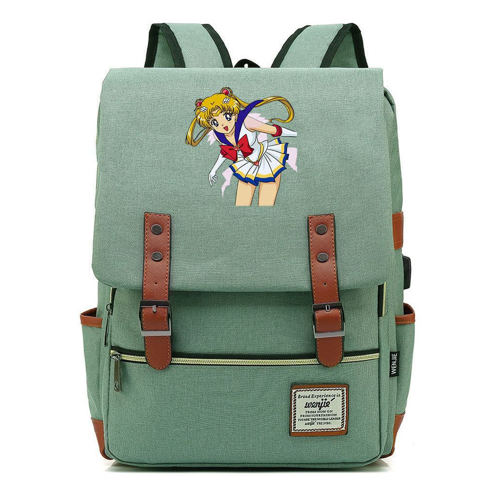 Anime Beauty Girl Warrior Youth Student School Bag Usb Men's And Women's Leisure Backpack