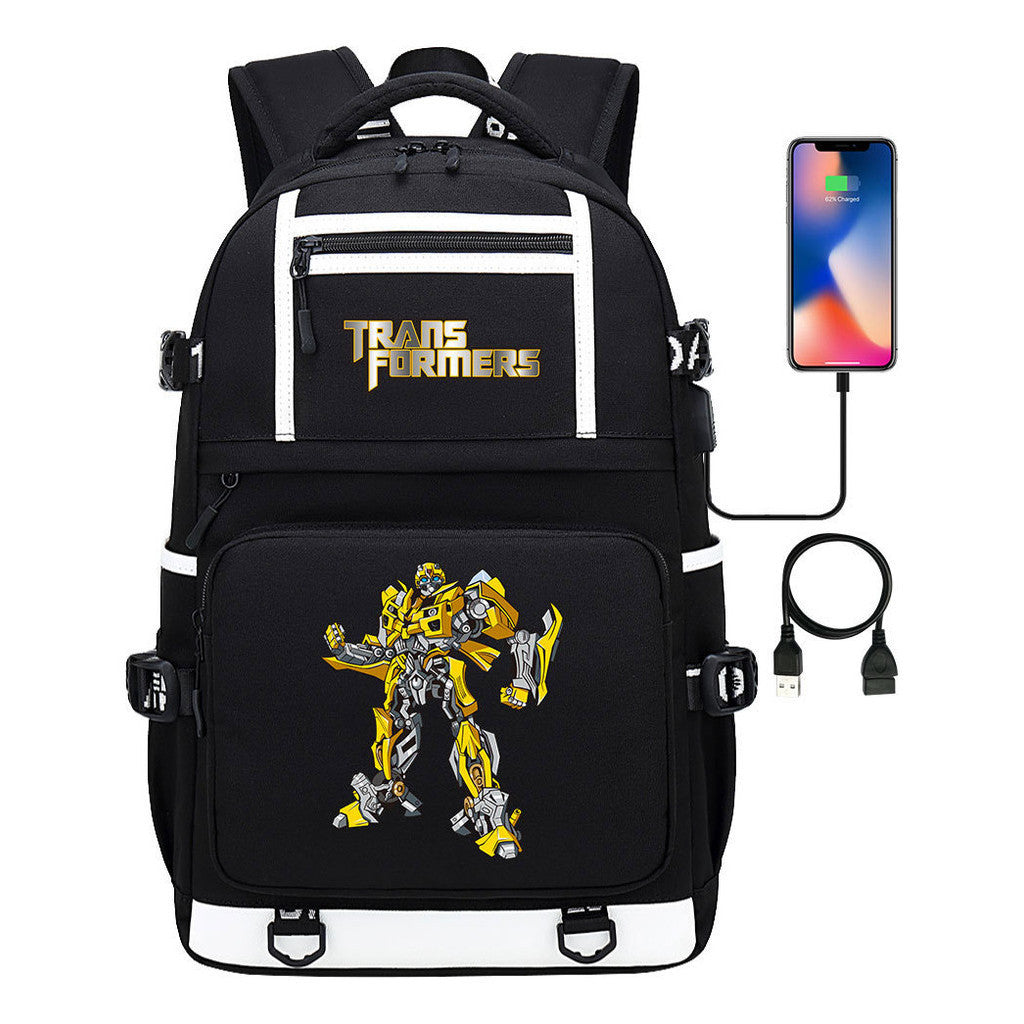 Cartoon Anime Deformation Mecha Print Usb Student Backpack For Men And Women Backpack Leisure Travel Bag