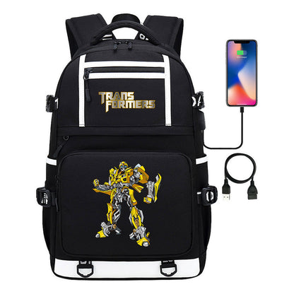 Cartoon Anime Deformation Mecha Print Usb Student Backpack For Men And Women Backpack Leisure Travel Bag