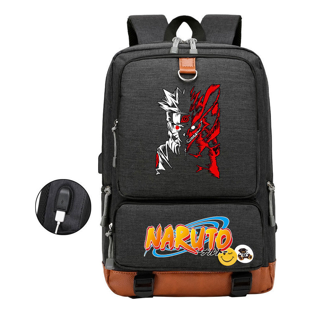 Naruto Print Usb Youth Student Backpack For Men And Women Leisure Travel Backpack