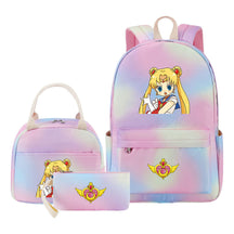 Anime Beauty Girl Warrior Girls School Bag Lunch Bag Three Piece Set Backpack Set
