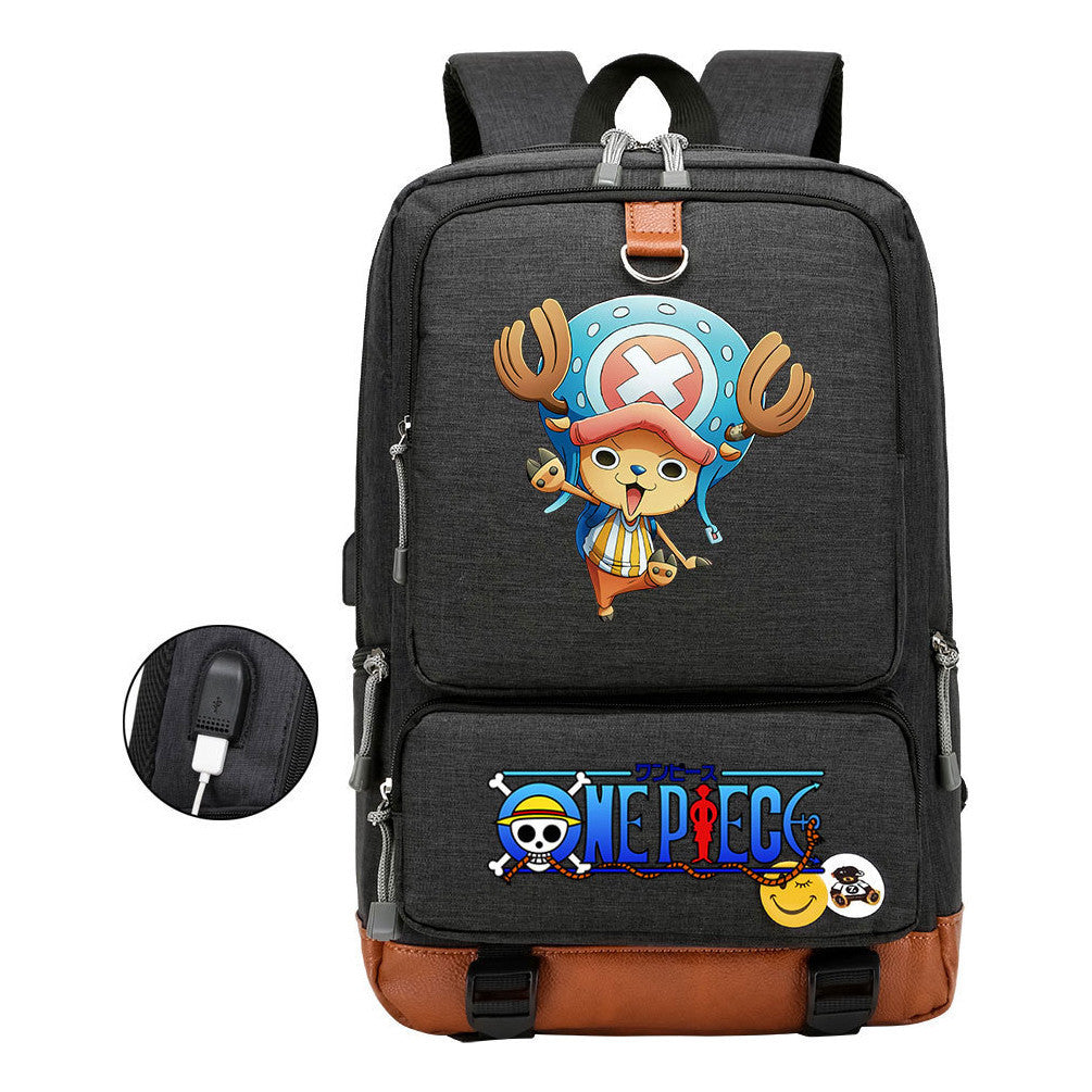 Cartoon Pirate King Printed Usb Student Backpack Leisure Travel Backpack