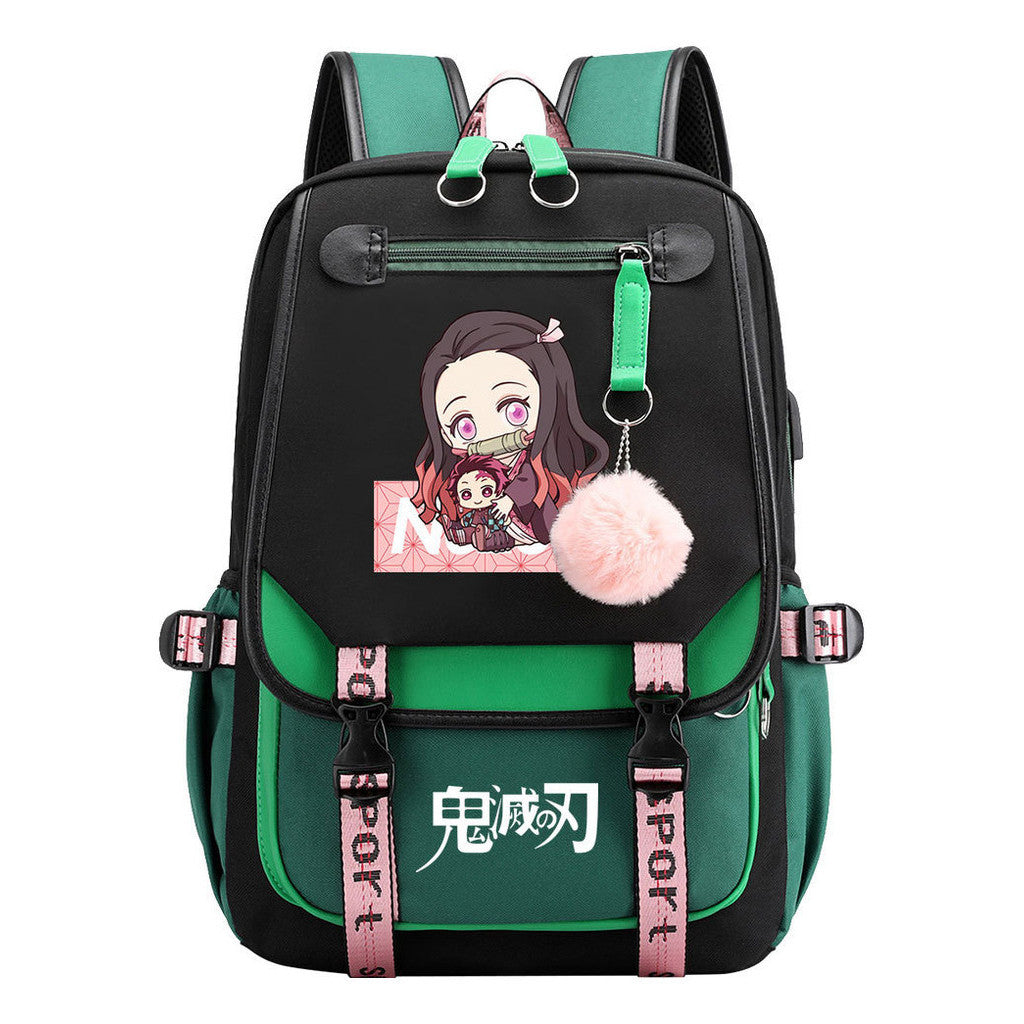 Cartoon Fashion Usb Youth School Bag For Boys And Girls Casual Ribbon Flip Backpack