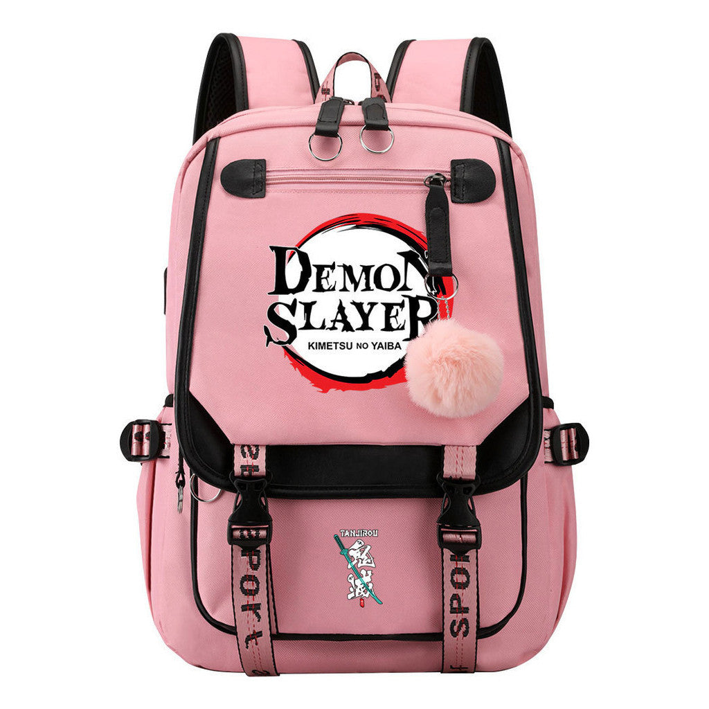 Japanese Cartoon Fashion Usb Youth Student Backpack With Casual Woven Strap Flip Back Backpack