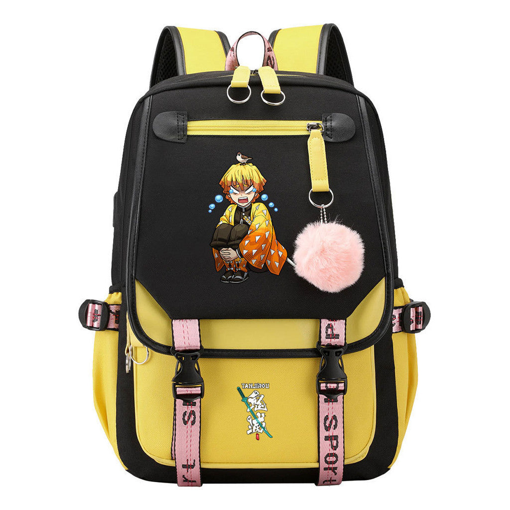 Cartoon Fashion Usb Youth Student School Bag Casual Ribbon Flip Backpack