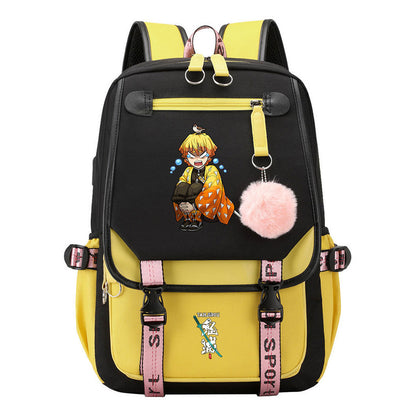Cartoon Fashion Usb Youth Student School Bag Casual Ribbon Flip Backpack