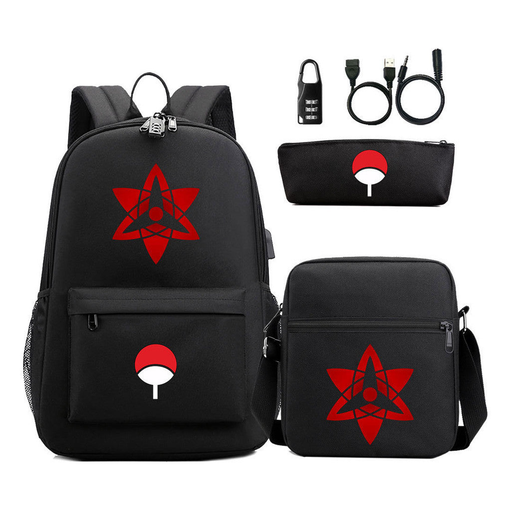 Naruto Usb Password Lock Youth Student Backpack Three Piece Set Backpack Set
