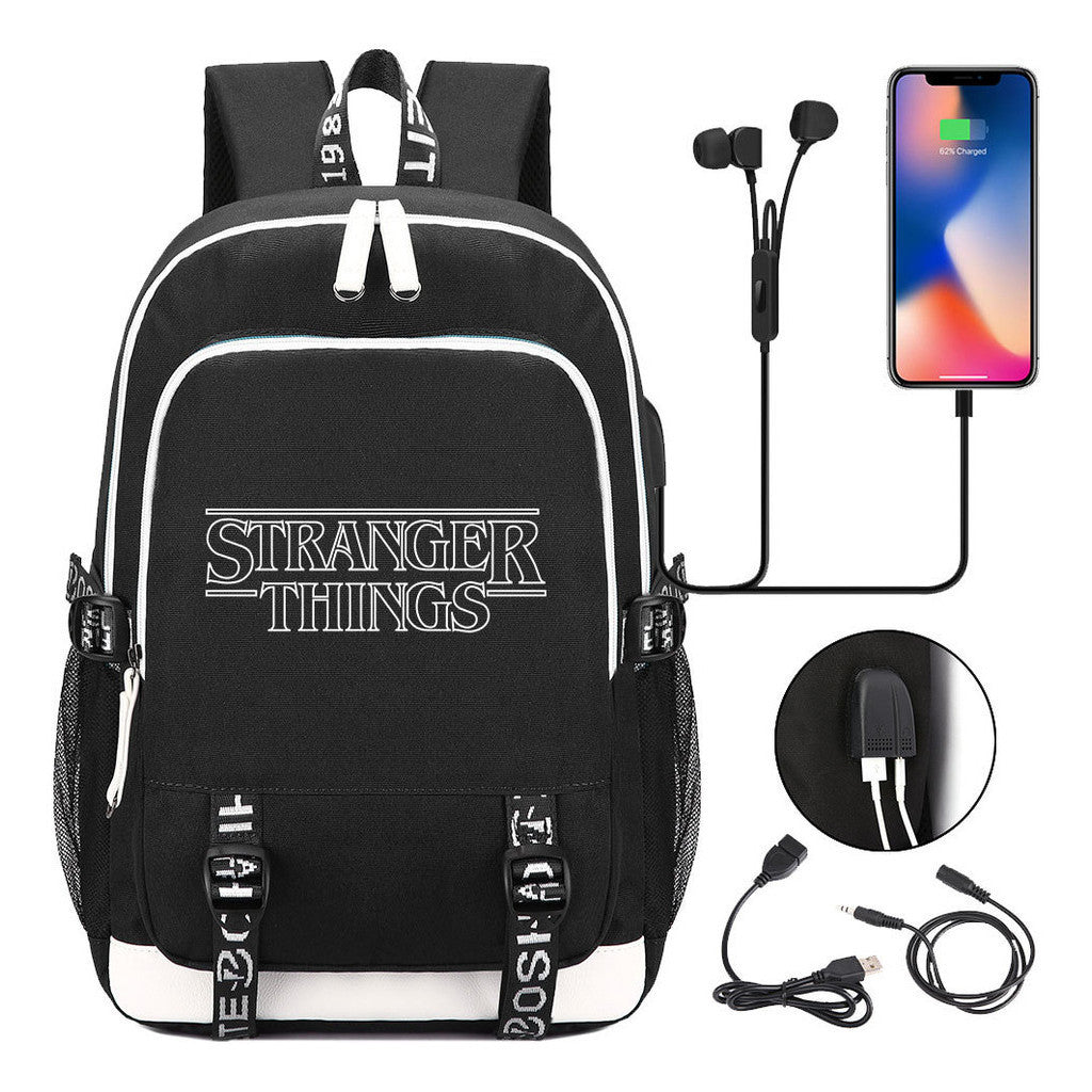 Strange Story Printed Usb Youth Student Backpack For Leisure Travel Backpack