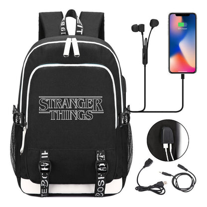 Strange Story Printed Usb Youth Student Backpack For Leisure Travel Backpack