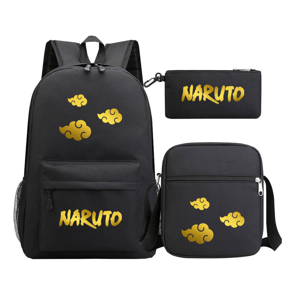 Golden Anime Naruto Starry Sky Youth Student School Bag Three Piece Set For Boys And Girls Backpack Set
