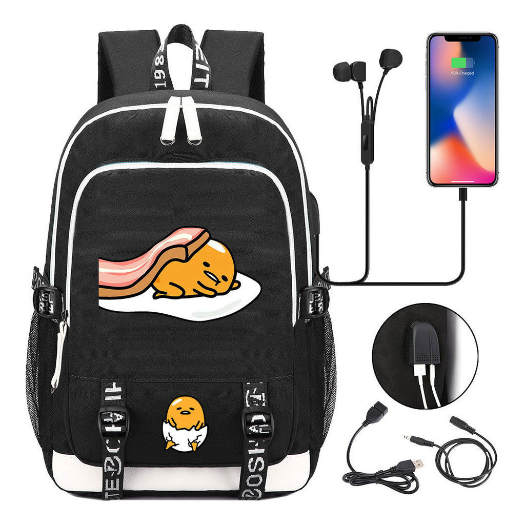 Comic Lazy Egg Youth Student Backpack Usb Men's And Women's Leisure Backpack