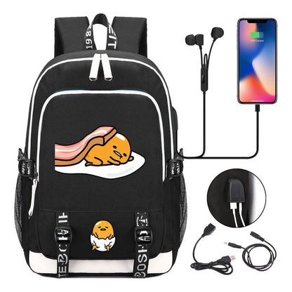 Comic Lazy Egg Youth Student Backpack Usb Men's And Women's Leisure Backpack