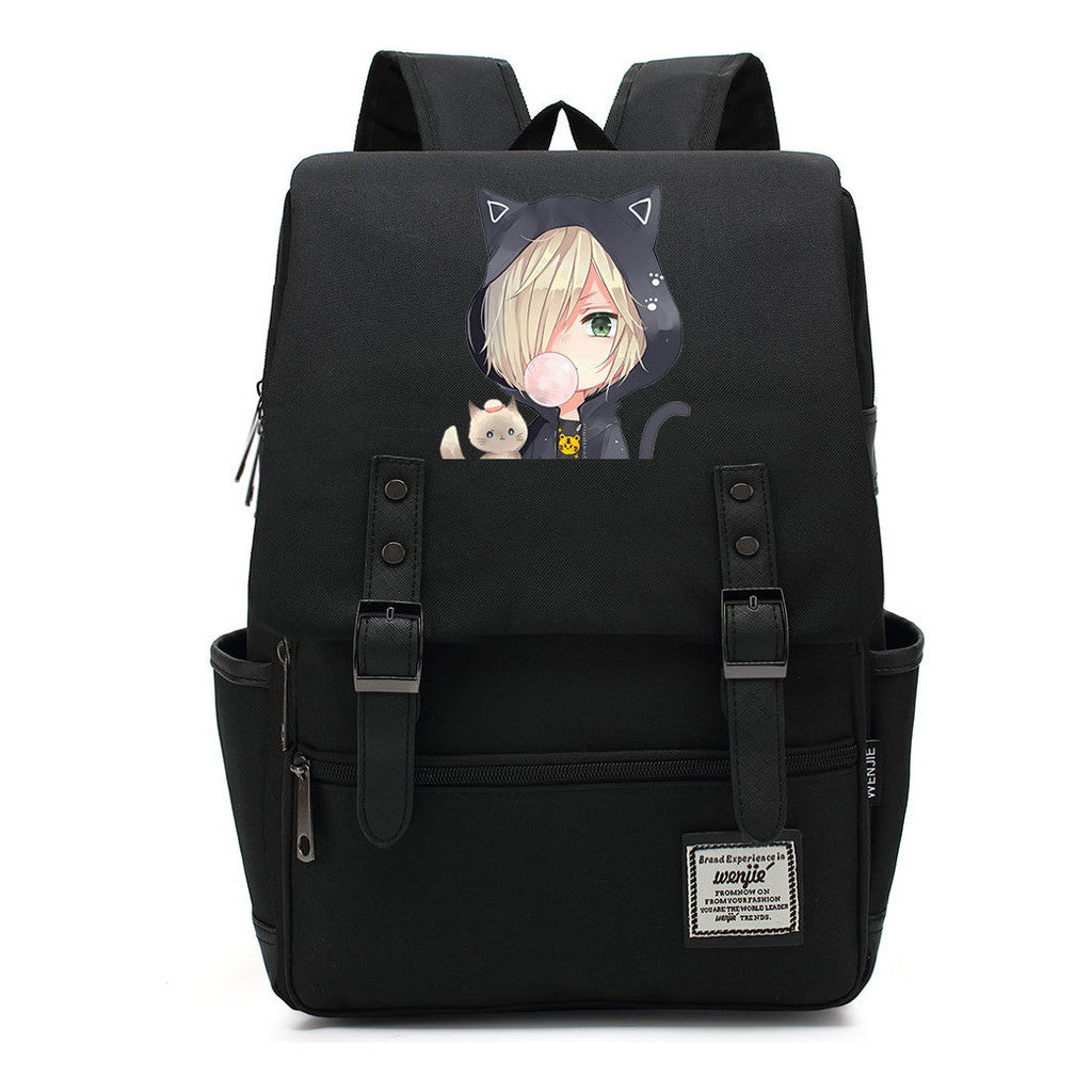 Yuri On The Ice Student Backpack, Men's And Women's Leisure Belt Buckle Backpack