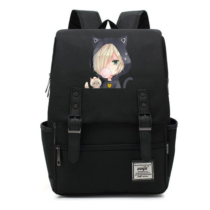 Yuri On The Ice Student Backpack, Men's And Women's Leisure Belt Buckle Backpack