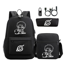 Fashionable Naruto Usb Password Lock Youth Student School Bag Three Piece Backpack Set