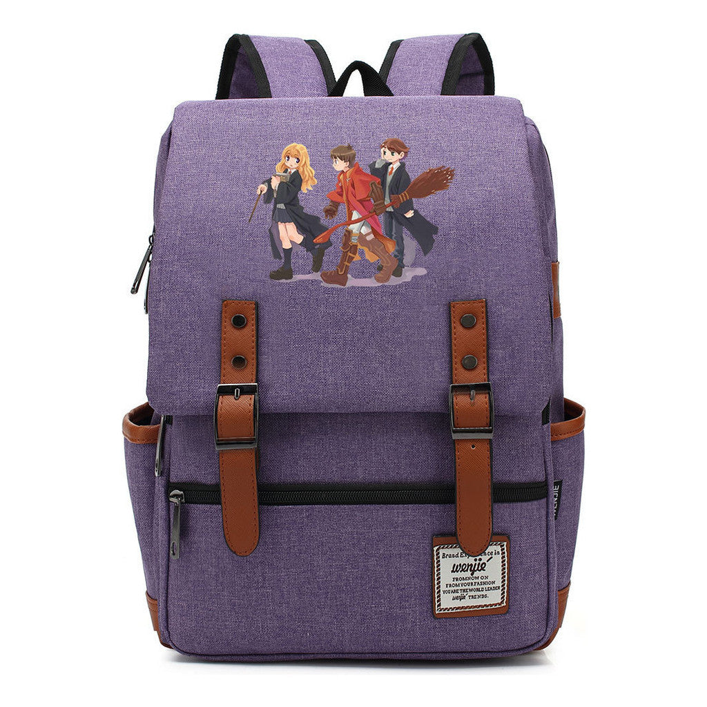 School Of Witchcraft And Wizardry Printed Youth Student School Bag Casual Belt Buckle Classic Backpack