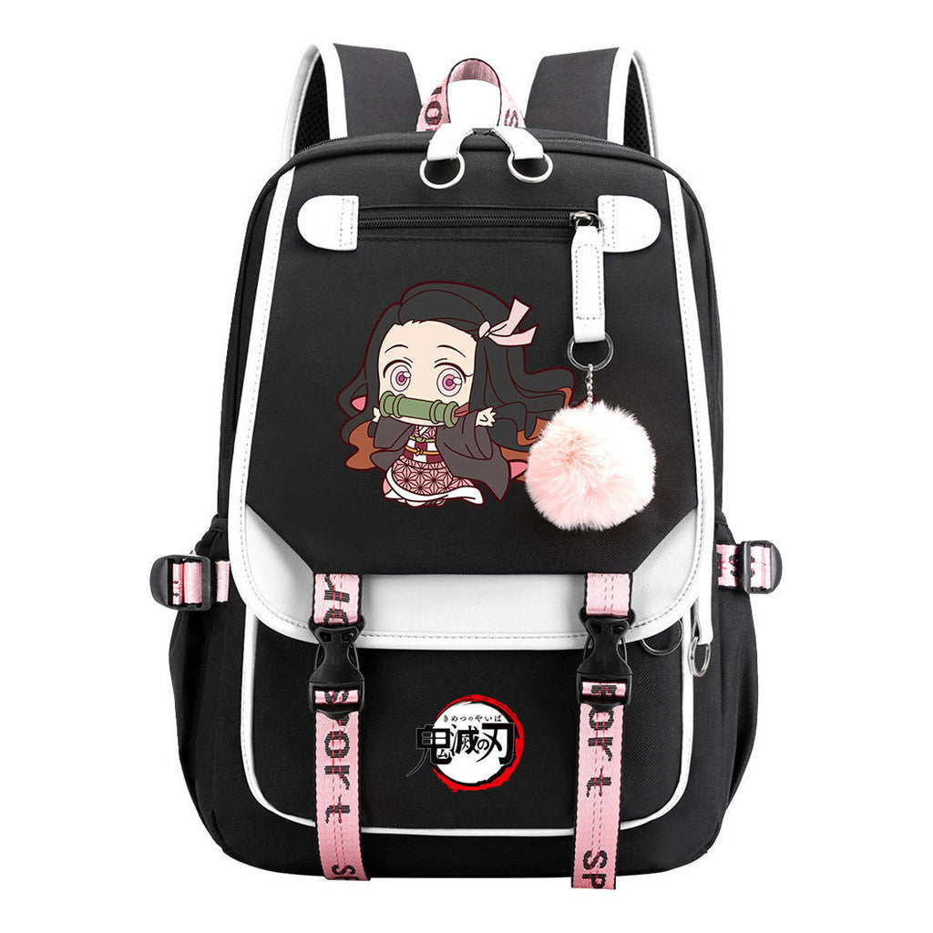 Cartoon Fashion Usb Youth Student Backpack Boy's And Girl's Leisure Ribbon Flip Backpack