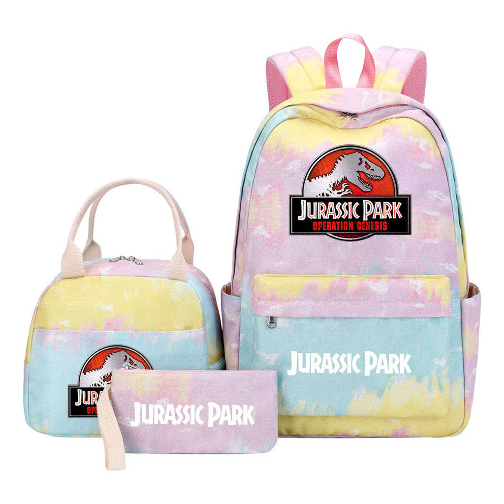 Jurassic Park Dinosaur Youth Student Girls School Bag Lunch Bag Three Piece Set Backpack Set