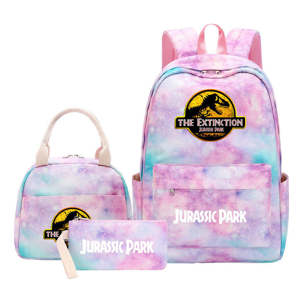 Jurassic Park Dinosaur Youth Student Girls School Bag Lunch Bag Three Piece Set Backpack Set