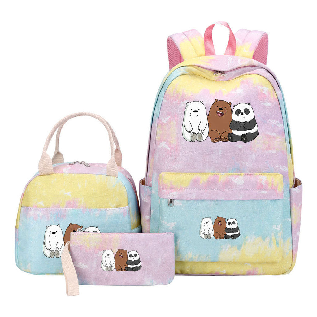 Cartoon Cute Three Cheap Bears Youth Student Girls School Bag Lunch Bag Three Piece Set Backpack Set