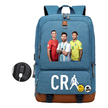 Football Star Cristiano Ronaldo Printed Usb Student Backpack For Leisure Travel Backpack
