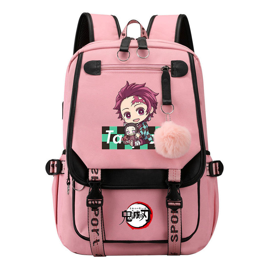 Cartoon Fashion Usb Youth Student Backpack Boy's And Girl's Leisure Ribbon Flip Backpack