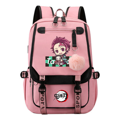 Cartoon Fashion Usb Youth Student Backpack Boy's And Girl's Leisure Ribbon Flip Backpack