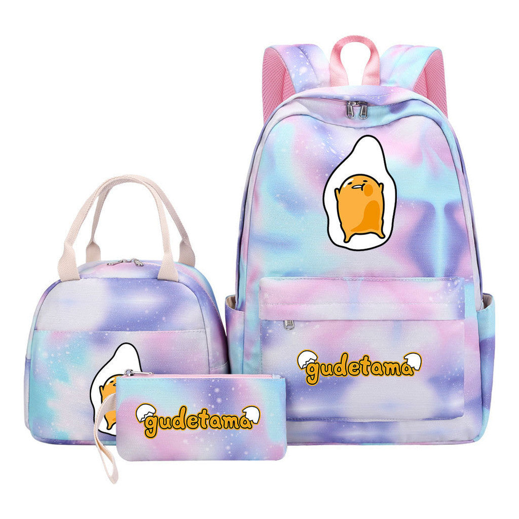 Egg Green Manga Student Girls School Bag Lunch Bag Three Piece Set Backpack Set