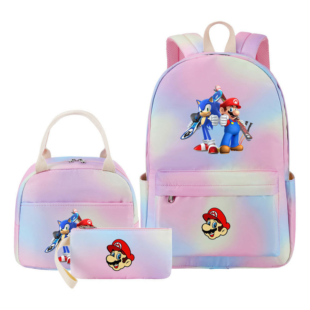 Super Mario Youth Student Girls School Bag Lunch Bag Three Piece Backpack Set