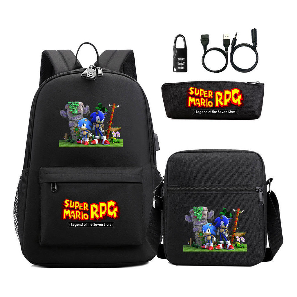Usb Password Lock Youth Student Backpack Three Piece Set For Men And Women Backpacks