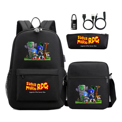 Usb Password Lock Youth Student Backpack Three Piece Set For Men And Women Backpacks