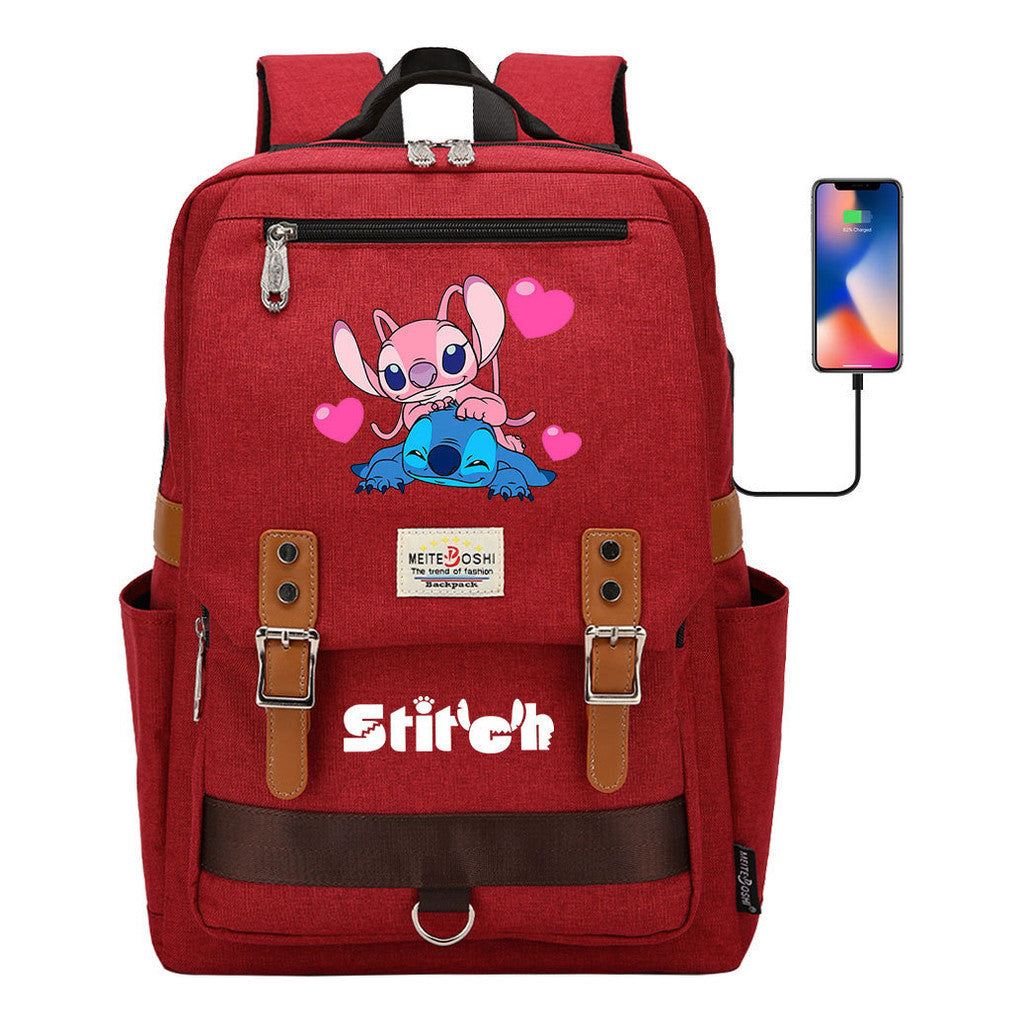 Anime Star Baby Stitch Printed Student Backpack For Men And Women With Casual Magnetic Buckle Backpack